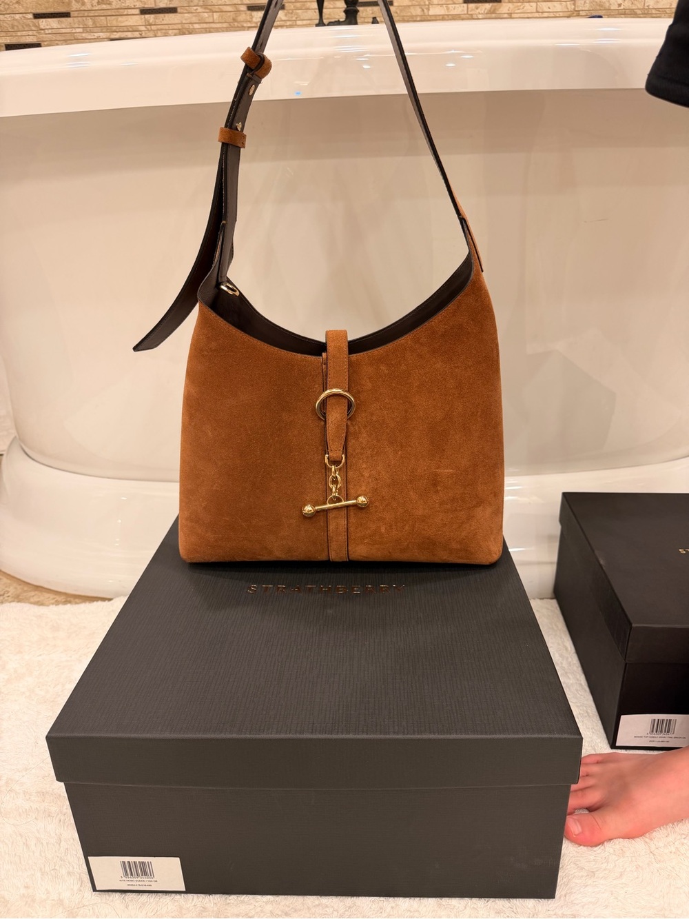 Strathberry Kite Hobo Bag in Tan Suede
